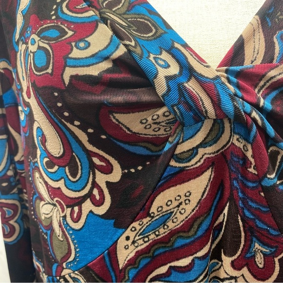 Chico's Travelers Multicolor Paisley Blouse W 3 baby doll front with knot detail - Picture 7 of 13